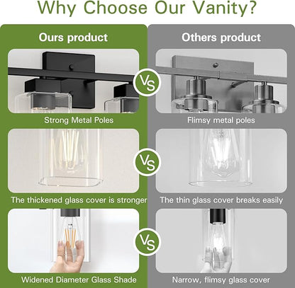 4 Light Bathroom Vanity Light - Matte Black Bathroom Light Fixtures Square Design & UL Certification, Square Light Fixture Over Mirror, Farmhouse Light Fixtures for Bathroom & Bedroom