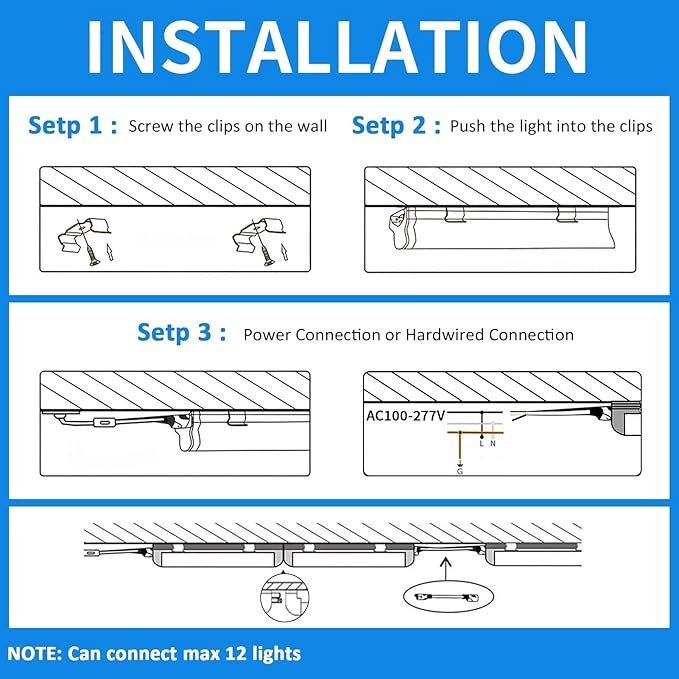 CNSUNWAY LED Shop Lights 2FT, 22W 5000K Daylight White Under Cabinet Lighting, V-Shaped Linkable T8 Tube Light Fixtures, Shop Light for Workbench, Kitchen, Workshop, ETL Listed(6-Pack)