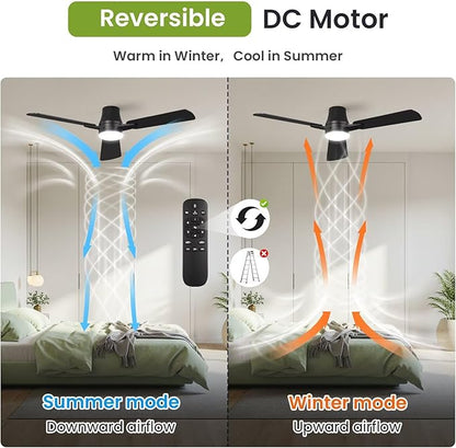 OSTIVE Ceiling Fans with Lights and Remote: 42 Inch Modern Ceiling Fan, Low Profile Flush Mount, Quiet Reversible DC Motor & 3CCT Dimmable LED for Bedroom Living Room Kitchen Indoor Outdoor (Black)