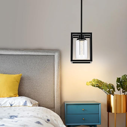 MELUCEE Black Pendant Lights Kitchen Island 1-Light, 5 Color Dimmable Led Pendant Light Ceiling Hanging Over Sink with Crystal Bubble Glass, Modern Integrated LED Hanging Light Dining Room Lighting