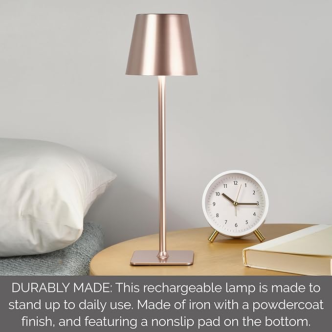 Mikasa Rechargeable LED Table Lamp, 15 Inch Cordless Accent Lamp with Touch Control Dimming, 3 Color Temperatures, 5000mAh Battery, Up to 30 Hours Runtime, Pink, Home Decor Lamp for Living Room