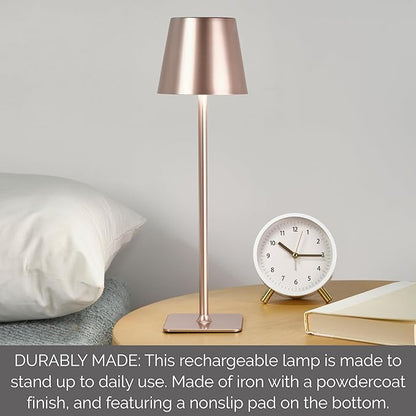Mikasa Rechargeable LED Table Lamp, 15 Inch Cordless Accent Lamp with Touch Control Dimming, 3 Color Temperatures, 5000mAh Battery, Up to 30 Hours Runtime, Pink, Home Decor Lamp for Living Room