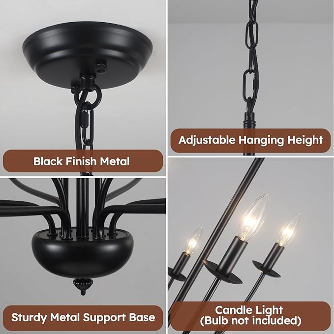 36" Black Farmhouse Chandelier for Dining Room, Modern Large Foyer Chandelier 12-Light Industrial Metal Candle Lighting Fixtures, Modern Farmhouse Chandeliers for Living Room Hallway Entryway E12