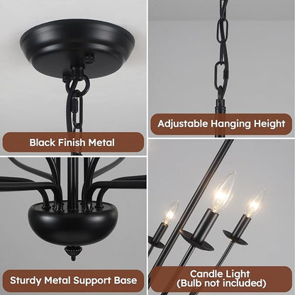 36" Black Farmhouse Chandelier for Dining Room, Modern Large Foyer Chandelier 12-Light Industrial Metal Candle Lighting Fixtures, Modern Farmhouse Chandeliers for Living Room Hallway Entryway E12