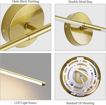 Modern Wall Sconce for Bathroom 33In Gold Vanity Light Fixture Hardwired 3000K Bathroom Sconce 360° Rotate Warm Light for Bedroom