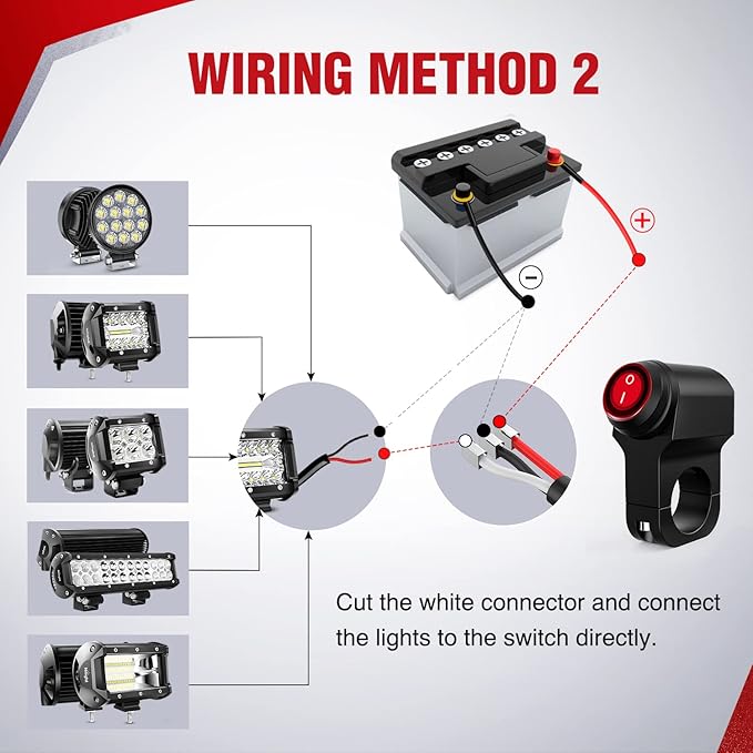Nilight Motorcycle Handlebar Switch Plug and Play 12V ATV Light Push Button Waterproof ON Off Switches for UTV Driving Lights- Fits 7/8" Handlebars (22mm)