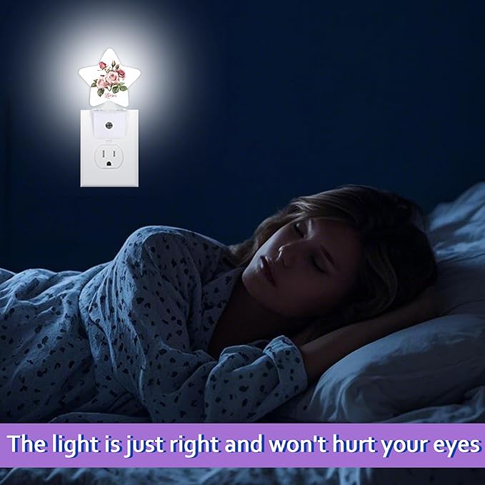 Night Lights Plug Into Wall Decorative,Retro Rose Flower Nightlights for Kids Bedroom, Pink Floral Energy Efficient Dusk-to-Dawn Sensor Sleep Friendly Lamp for Nursery Bathroom