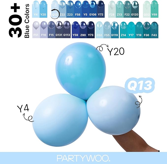 PartyWoo Baby Blue Balloons 145pcs Different Sizes of 18 12 10 5 Inch Light Pastel Sky Aqua Blue Balloon Arch Kit Garland for Graduation Baby Shower Gender Reveal Easter Party Decorations Blue-Q13