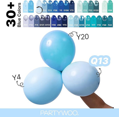 PartyWoo Baby Blue Balloons 145pcs Different Sizes of 18 12 10 5 Inch Light Pastel Sky Aqua Blue Balloon Arch Kit Garland for Graduation Baby Shower Gender Reveal Easter Party Decorations Blue-Q13