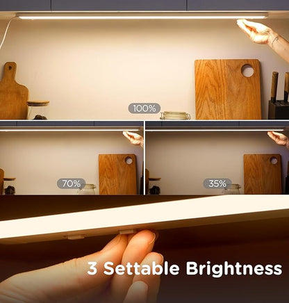 16 Inch Under Cabinet Lighting Plug in, 9W 120V 3 Color 3000K/4000K/5000K, 3 Brightness, Super Bright, Ultra Thin Under Counter Lights for Kitchen, Linkable LED Cabinet Light, White