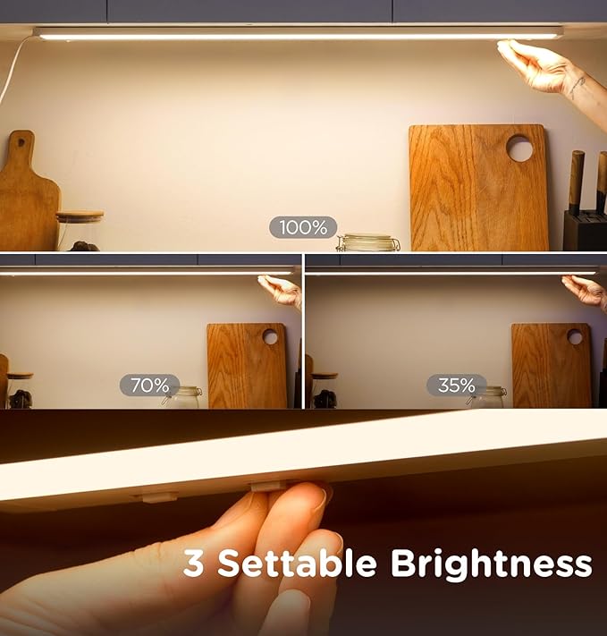 16 Inch Under Cabinet Lighting Plug in, 9W 120V 3 Color 3000K/4000K/5000K, 3 Brightness, Super Bright, Ultra Thin Under Counter Lights for Kitchen, Linkable LED Cabinet Light, White 4Pack