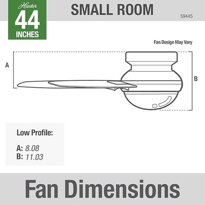 Hunter 44 inch Indoor Ceiling Fan with LED Light and Remote Control - Bronze Modern Ceiling Fan, Low Profile Mount, 4 Blades, For Bedroom, Living Room, or Kitchen, Quiet - Dempsey 59445, Noble Bronze