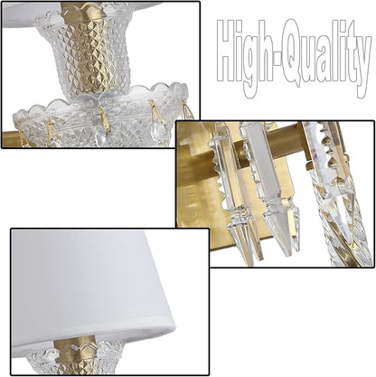 Modern Crystal Wall Sconce with Linen Shade Vintage Crystal Gold Wall Light Modern Glass Golden Wall Lamp for Bedroom, Hallway, Living Room, Mirror