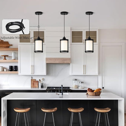 Black Pendant Lights Kitchen Island, 1-Light Modern Mini Hanging Light Fixtures with Milk Glass, Farmhouse Kitchen Pendant Lighting Over Island for Sink Dining Room, OS-3014-1PBKW