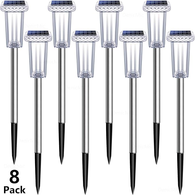DenicMic Solar Lights Outdoor Waterproof 8 Pack Bright 3000K 4000K 6000K White and 6 Fixed Color and Color Changing LED Landscape Path Lighting for Outside Yard Pathway Walkway Garden Decor