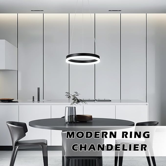 12" Black Led Ring Chandelier Ring Modern Led Chandelier 3 Pack Modern Pendant Lights Led Pendant Lights Adjustable Height Light Contemporary Light Fixture for Kitchen Island Dining Room