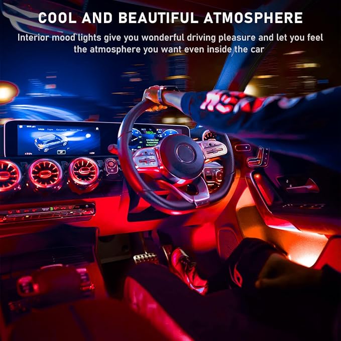 Ohleats Car LED Strip Light, 48 LED RGB Auto Interior Atmosphere Lights, Cigarette Lighter Under Dash Ambient Night Light, Interior Lamp Lighting Kit (Red, Cigarette Lighter)