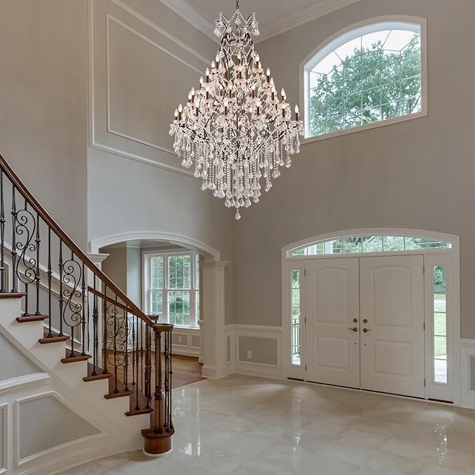 42 Lights Large Crystal Chandeliers for High Ceilings Maria Theresa Chandelier Light Fixture Vintage Chandelier for Foyer Hallway Entryway Staircase Brown 75" H x 49.2" D