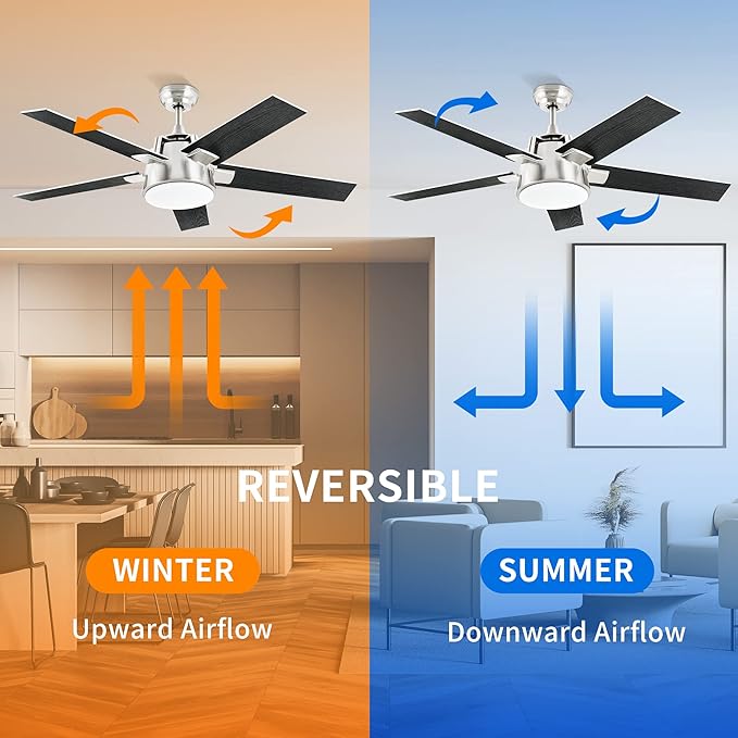 YITAHOME Ceiling Fan with Light and Wall Switch Remote, 52 Inch Modern Black Fan, Quiet Reversible Motor, Dimmable LED 3-Color, Memory Function for Bedroom Living Room