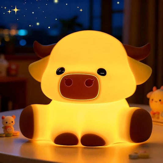 OkiyiD Highland Cow Lamp, Dimmable Silicone Touch Night Light, Soft Glow Bedside Lamp for Bedroom or Desk Decor, Highland Cow Gifts, USB Powered with Gentle Illumination