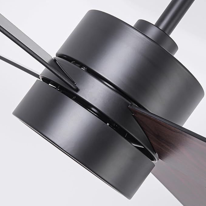 52-Inch DC Motor Ceiling Fan with LED Light, 4 Reversible Blades, Remote & APP Control, Black & Walnut Finish, Dimmable 3-Color Lighting, Energy Efficient Indoor Ceiling Fan with Timer & Memory
