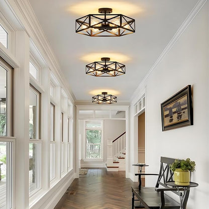 Modern Farmhouse Black Ceiling Light,Industrial Semi Flush Mount Ceiling Lighting Fixture,hexagonal Lighting Fixtures for Kitchen,Bedroom,Foyer,Living,Dining Room,Laundry Room,6-Light,19.7 Inch