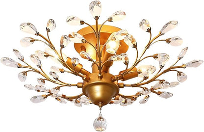Garwarm 4-Light Vintage Crystal Chandeliers Ceiling Lights Crystal Pendant Lighting Ceiling Light Fixtures Chandeliers Lighting for Living Room Bedroom Restaurant Porch Chandelier(Golden)