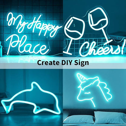 iNextStation 12V Ice Blue LED Strip Lights 16.4FT, Flexible Silicone Neon Rope Light with Power Adapter, Waterproof, Cuttable, Dimmable & Linkable, LED Lights Strip for Bedroom, Kitchen(with Plug)