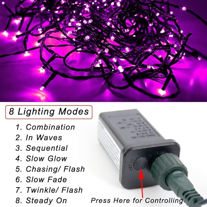 Pooqla Purple Halloween Lights, 200 LED 66 ft Outdoor Halloween String Lights, 8 Modes Waterproof Decorative LED Purple Fairy Lights for Home Yard Patio Wedding Room Party Decoration