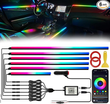 Acrylic Interior Car LED Lights with Wireless APP 6 in 1,Ambient Lighting Kits Fiber Optic Strip LEDs,16 Million Colors Music&DIY Function, Car Decorations Interior Accessories Gifts for Women Men