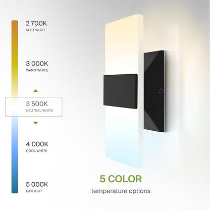 ASD 8 Inch Indoor LED Wall Sconce - 10W 2700K-5000K Dimmable Black Wall Sconce Lights for Living Room, Bedroom, Bathroom, Hallway - Modern Wall Sconces Hardwired, ETL Interior Light, Set of 2