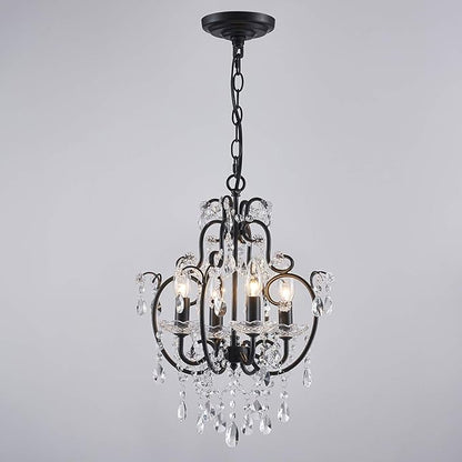 Saint Mossi 4-Lights Crystal Chandelier with K9 Crystals, Black Farmhouse Style Pendant Light Fixture, H17 x D12, Chain Adjustable