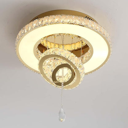 Flashing God Dia 20" Crystal Chandeliers Gold Modern Living Room Chandelier LED Crystal Ceiling Light Flush Mount Chandelier for Bedroom Dining Room Entryway