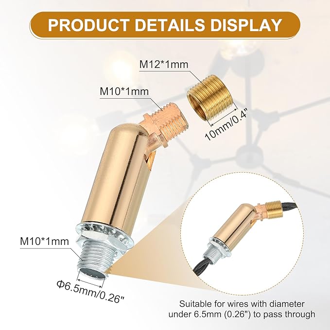 MECCANIXITY Sloped Ceiling Adapter, 180 Degree 46x15mm M10 Fine Thread Sloped Ceiling Light Fixture Adapter Kit for Ceiling Pendant Light Chandelier Track Suspend(Gold)