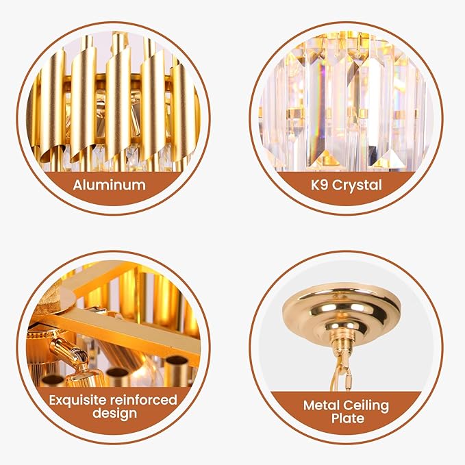 FRIXCHUR Gold Crystal Chandelier 15.7 Inch 5 Light Modern Pendant Light Fixture with Adjustable Chain E12 Base for Dining Room Foyer Bedroom Kitchen