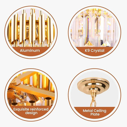 FRIXCHUR Gold Crystal Chandelier 15.7 Inch 5 Light Modern Pendant Light Fixture with Adjustable Chain E12 Base for Dining Room Foyer Bedroom Kitchen