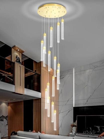ykolupty H125'' Modern Crystal Chandelier 18-Lights Large Foyer Chandelier Crystal Pendant Ceiling Light for Staircaes Hallway Entrance Gold