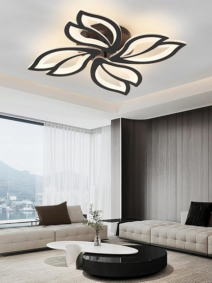 22" Modern Black Flower Dimmable LED Ceiling Light Fixtures, Geometric Low Profile Flush Mount Ceiling Light for Bedroom, Kitchen, Living Room