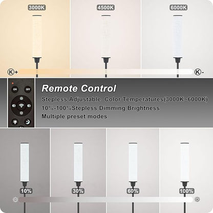 Nukanu Floor Lamp with Remote Control, Floor Lamps for Living Room/Bedroom/Office, Stepless Adjustable 3000K-6000K Colors and 10-100% Brightness,Standing Light with Foot Switch (Black+Beige Linen)