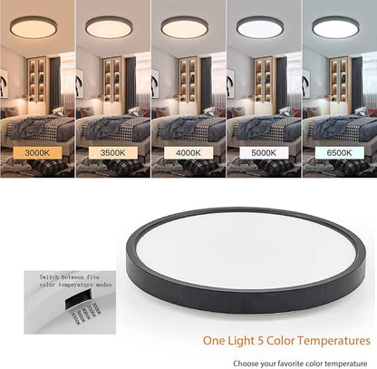 TALOYA Black Led Light Fixture Ceiling Flush Mount, Surface Mounted Fixture for Bedroom Office Porch Stairwell Utility Room 12 Inch 5CCT Lighting Options 4-Pack