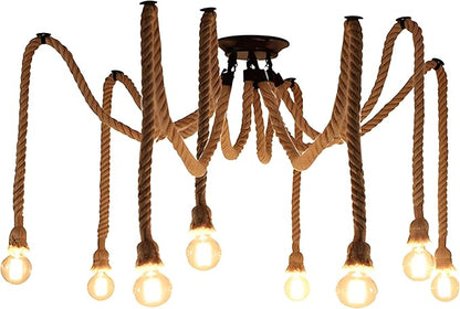 8 Head 2 Meter Vintage Hemp Rope Pendant Light Fixture E26/E27 Base, Vintage Ceiling Light Lamp,Retro Style for Dining Hall Restaurant Bar Lighting(Bulb not Included)