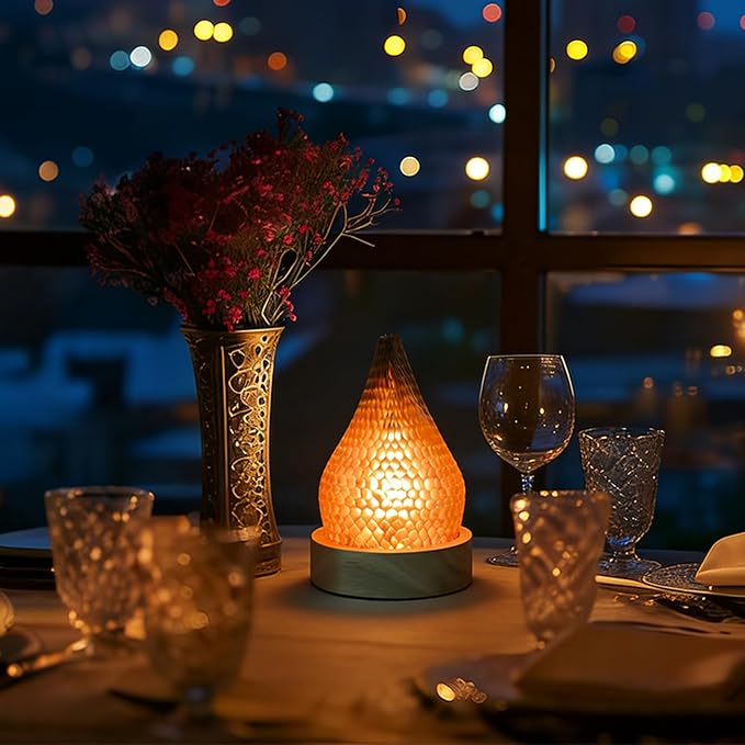 Modern Night Light Fixture Honeycomb Paper Minimalist Style LED Table Lamp Dimmable Nightlight Rechargeable Desk Decor Lamp for Living Room Kitchen Island Bar Entryway (Brown)