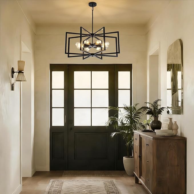 29.5” Chandeliers for Dining Room, 8-Light Dining Room Light Fixtures Over Table,Black Kitchen Table Light Fixtures,Dining Room Chandelier with Adjustable Height Rod