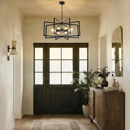 29.5” Chandeliers for Dining Room, 8-Light Dining Room Light Fixtures Over Table,Black Kitchen Table Light Fixtures,Dining Room Chandelier with Adjustable Height Rod