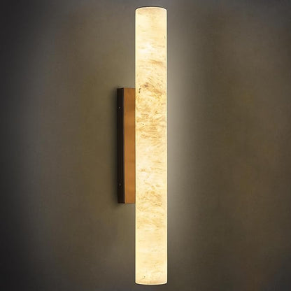LMQNINE Natural Alabaster Wall Sconces Spanish Marble Wall Light Cylinder Modern Black LED Sconce for Living Room Bedroom Bathroom Stairs（M-1Pack）