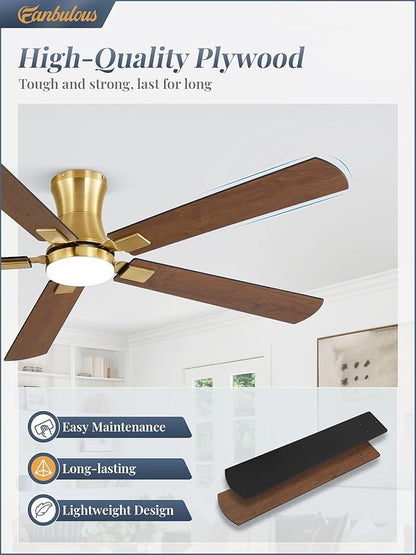 Fanbulous 60 inch ceiling fan with light, Low Profile Ceiling Fan with Light, App&Remote Control, Dimmable LED Light, Flush Mount Ceiling Fan for Indoor Bedroom Living Room, Qiuet DC Motor