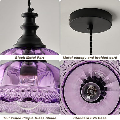 HDDFL Glass Pendant Lights Modern Pendant Lighting Fixtures Hanging Lamp for Kitchen Island Bedroom Dining Room Coffee Shop Hallway Black and Purple