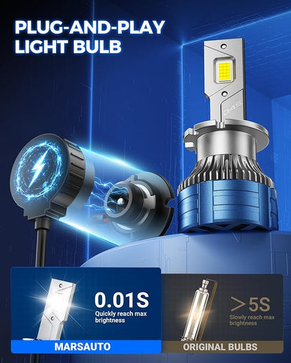 Marsauto D4S D4R HID Bulbs, 800% Ultra Brighter 30,000LM 6500K White for 66440 42402 42402WX Bulb, Plug and Play, Pack of 2