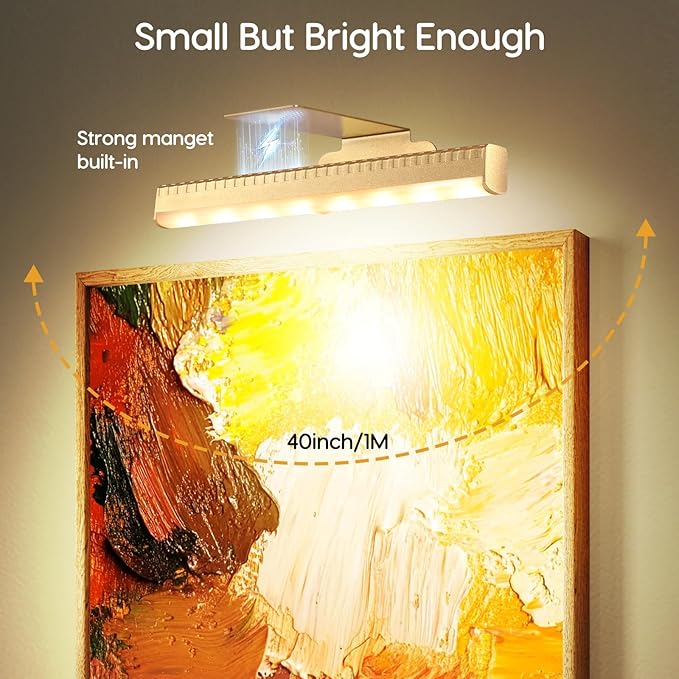 2Pcs Picture Light for Wall Dimmable,Remote Painting Light with Timer,Art Display Lighting with 3 Color, Battery Operated Led Accent Lights for Poster Frame Gallery Portrait Artwork-Gold