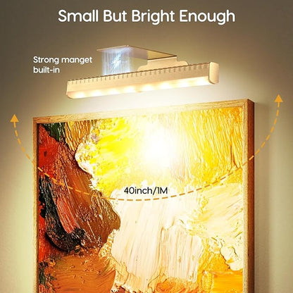 2Pcs Picture Light for Wall Dimmable,Remote Painting Light with Timer,Art Display Lighting with 3 Color, Battery Operated Led Accent Lights for Poster Frame Gallery Portrait Artwork-Gold